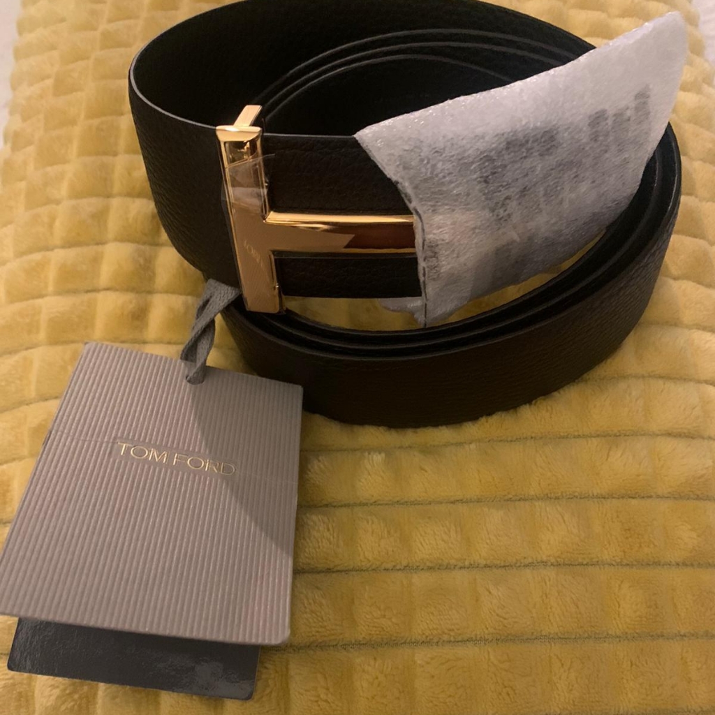 Tom Ford Men's Signature Reversible T Belt- Black